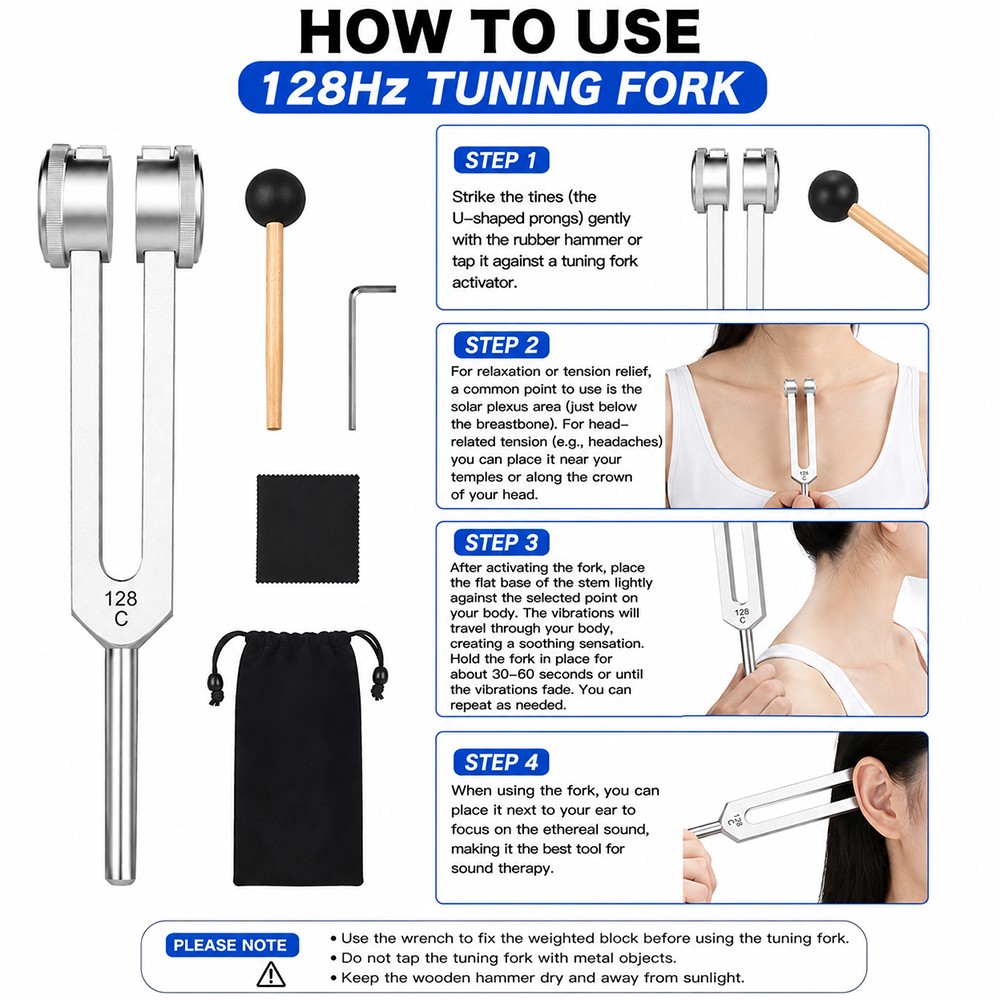 128Hz Healing Tuning Fork with Silicone Hammer Sound Therapy Musical Instrument