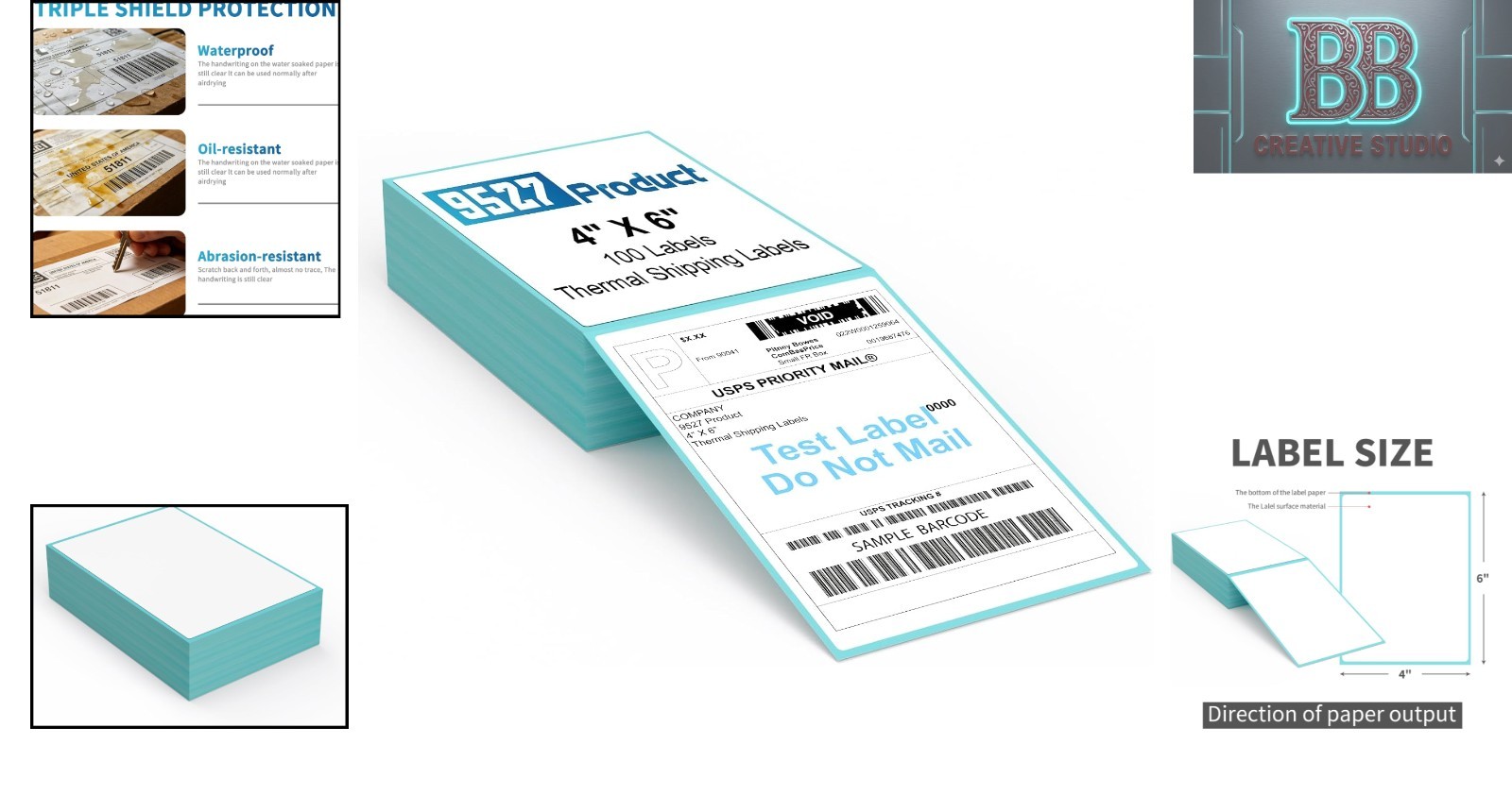Eco-Friendly Blue 4×6 Fanfold Thermal Labels, 100 Labels Per Stack for Shipping