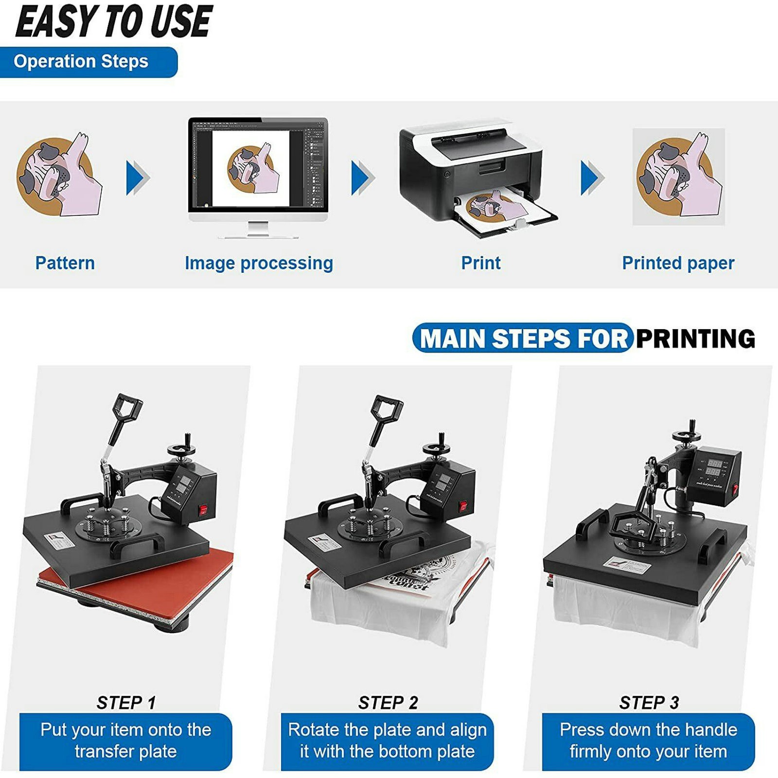 8 IN 1 Combo T-Shirt Heat Press 15″x15″ Transfer Machine Sublimation Swing Away