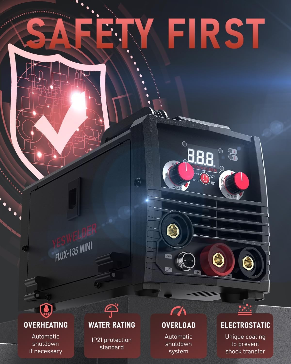 110V MIG Welder, 135A Flux-Core MIG & Stick Welding Machine