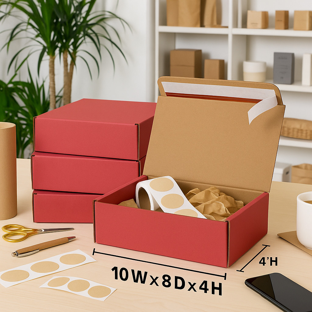 25 Red Shipping Boxes 10x8x4 | Self-Seal Folding Mailers – No Tape Needed