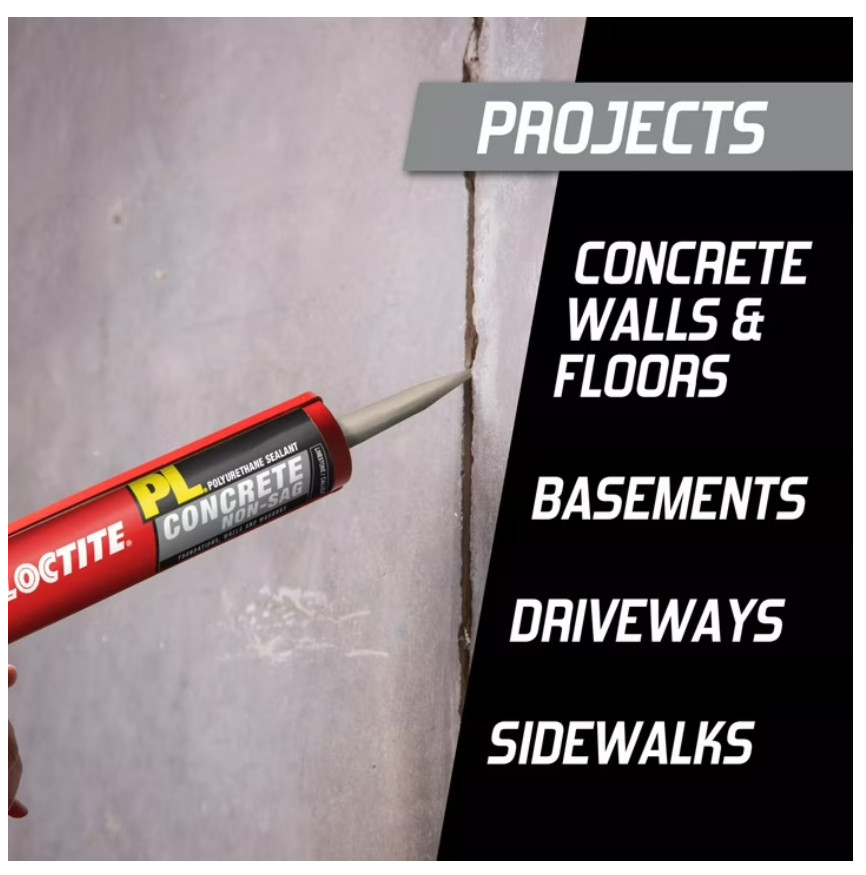 Loctite Pl Polyurethane Sealant Concrete Non-Sag, Pack of 1, Gray 10 fl oz Cartr