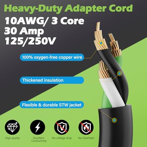 RV Generator Locking Adapter Cord 1 Ft 4-Prong NEMA L14-30P to TT-30R 30A 7500W