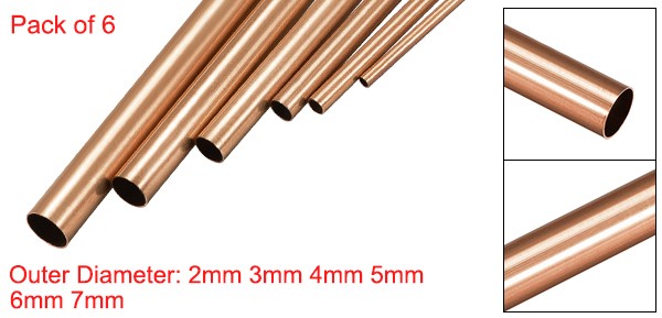 6 pcs Copper Tube Pipe 2mm-7mm OD x 0.2mm Wall Thickness 300mm Length Round