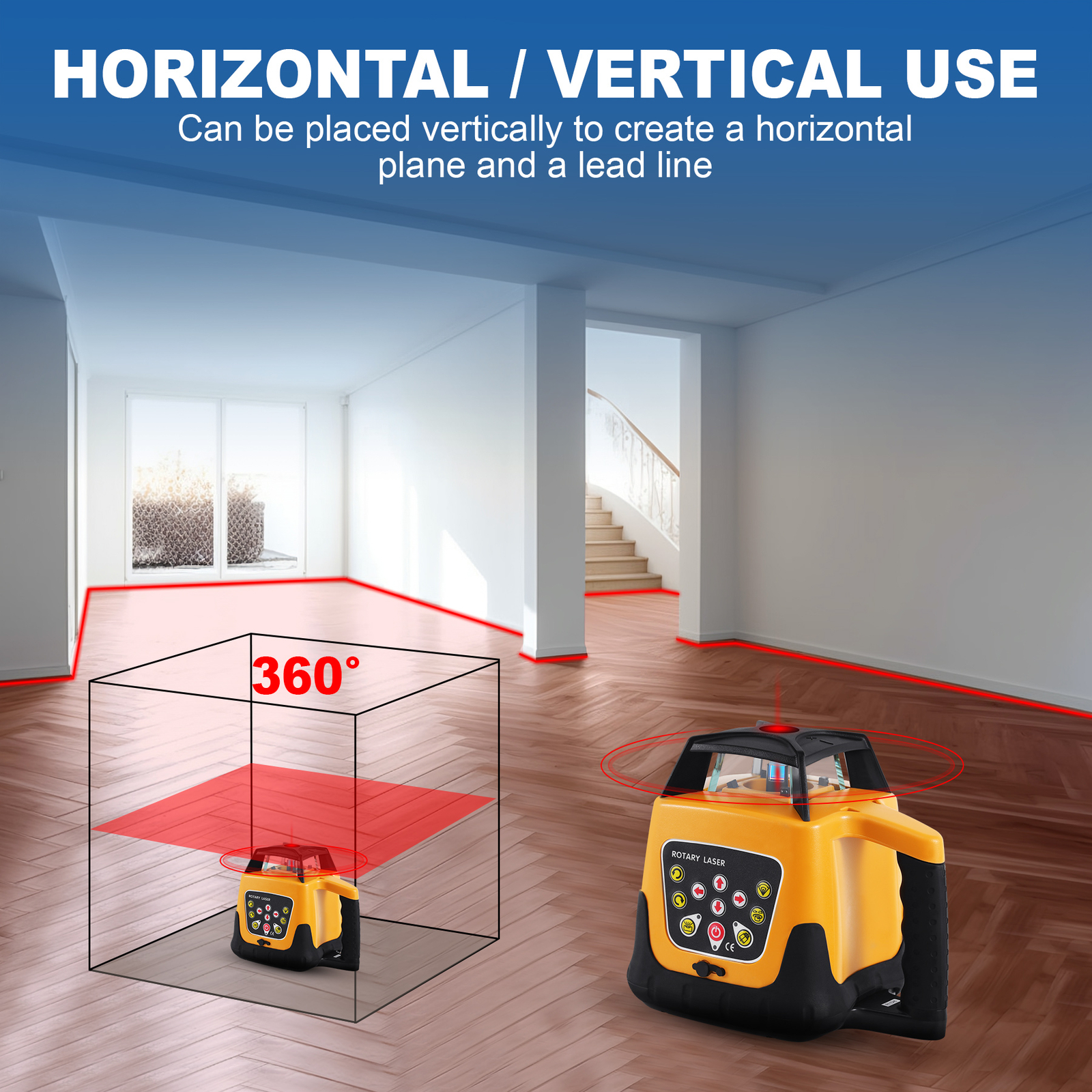 500m Self-leveling Red Laser Level 360 Rotating Rotary with Tripod Staff