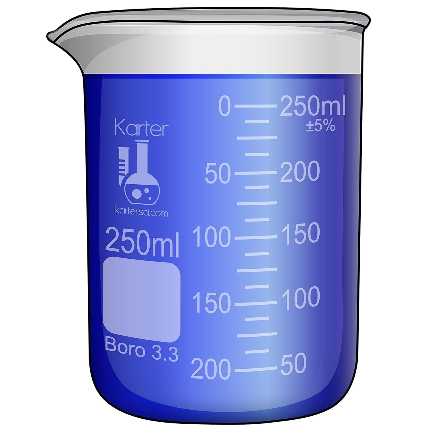 250ml Beaker, Low Form Griffin, Borosilicate 3.3 Glass, Double Scale, Graduat…