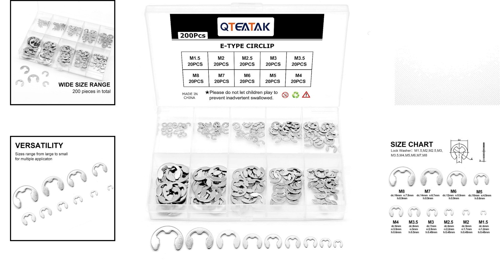 Versatile Steel E-Clip Circlip Assortment – 1.5mm to 8mm Sizes for Fastening