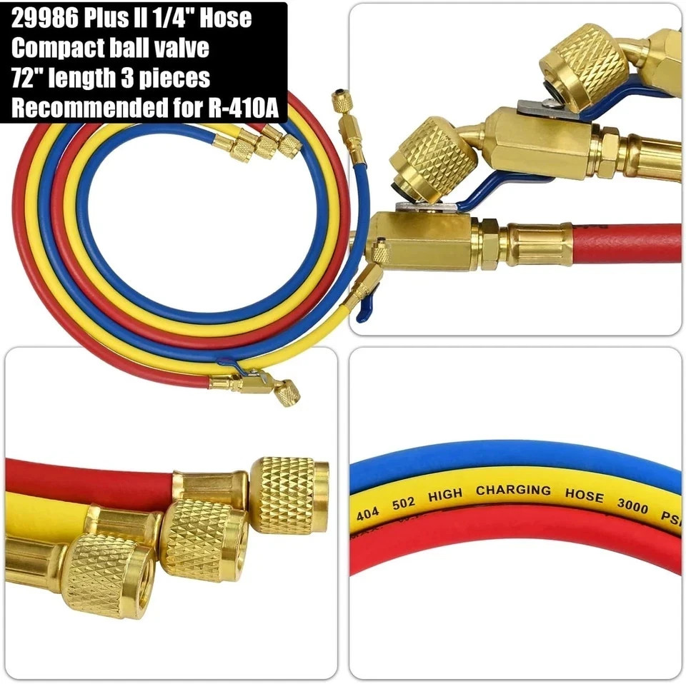Yellow Jacket Plus II 29986 – 72″ Ball Valve Hoses, 1/4″, Set of 3