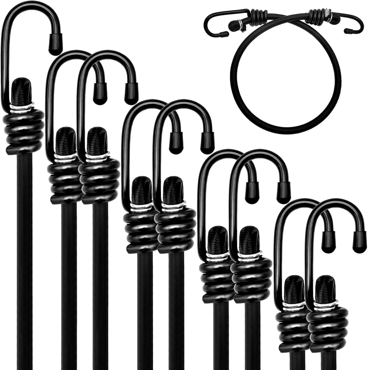 8mm HEAVY DUTY BLACK MARINE GRADE BUNGEE CORD Tarp Tie Down Strap 12-20-30-40″