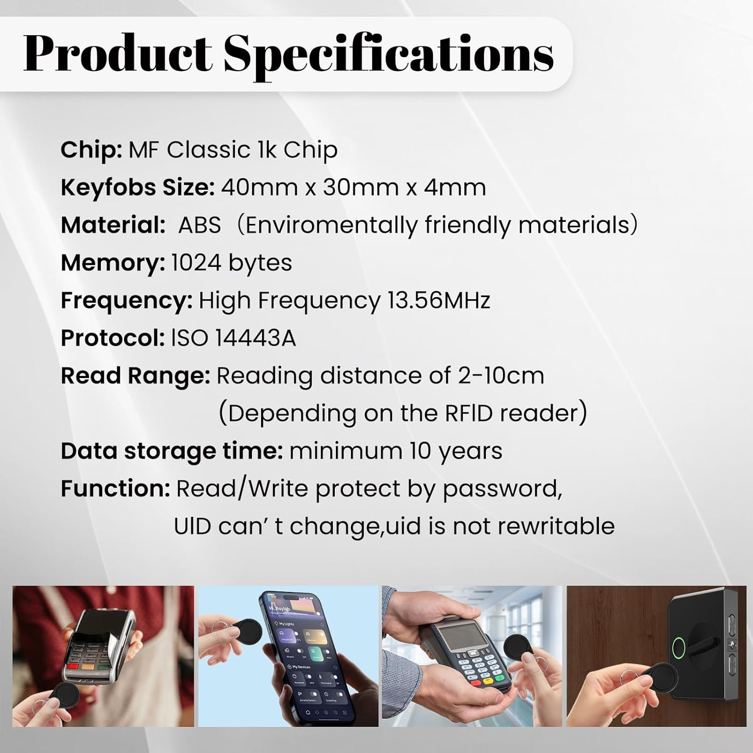 50 Pcs M1 Classic 1K Keyfobs S50 Tags RFID IC S50 Key Fob NFC Tags F08