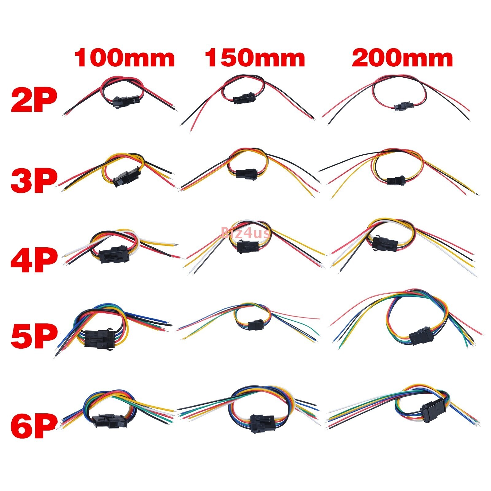 5x Male + 5x Female JST SM 2.54mm Pitch Connector Cable Plug Wire 2/3/4/5/6 Pin
