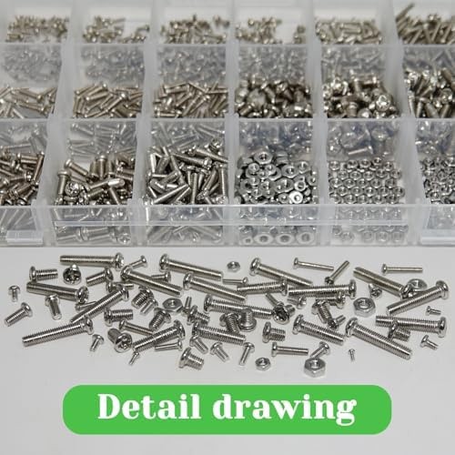 1240Pcs 304 Stainless Steel Metric Micro Screws Nuts Assortment, M1 M1.2 M1.4…