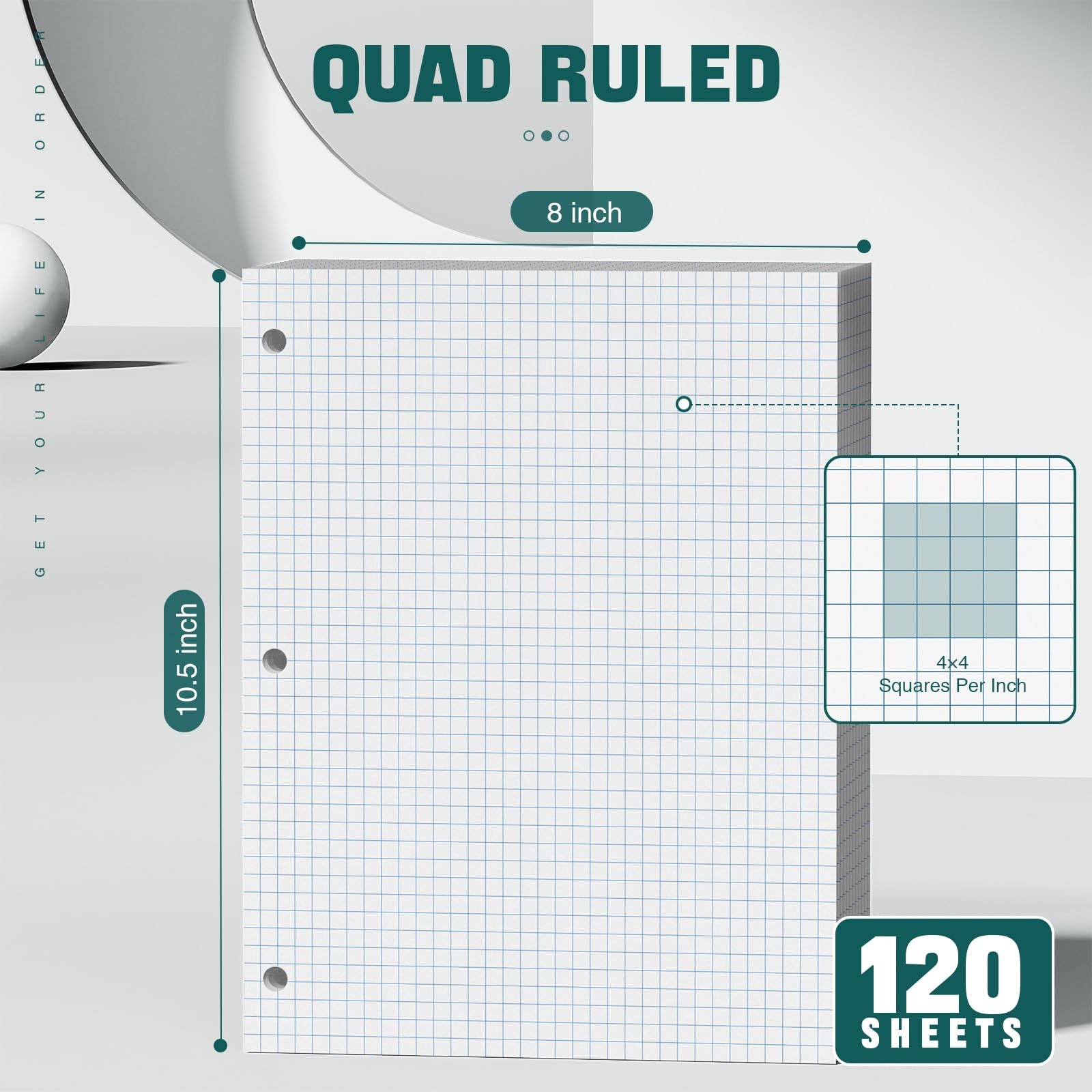 Loose Leaf Graph paper 8 x 10.5, Graph Ruled Paper, 3 Hole Punched Paper, 4 x…