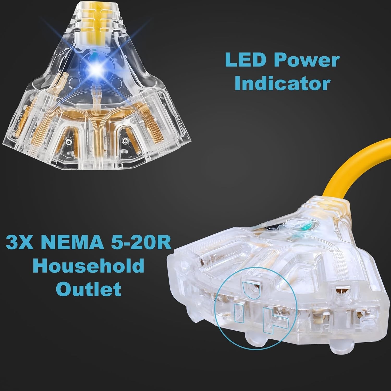 30 Amp to 20 Amp 110 V RV Plug Extension Adapter Cord, NEMA TT-30P Male to 3X 5-