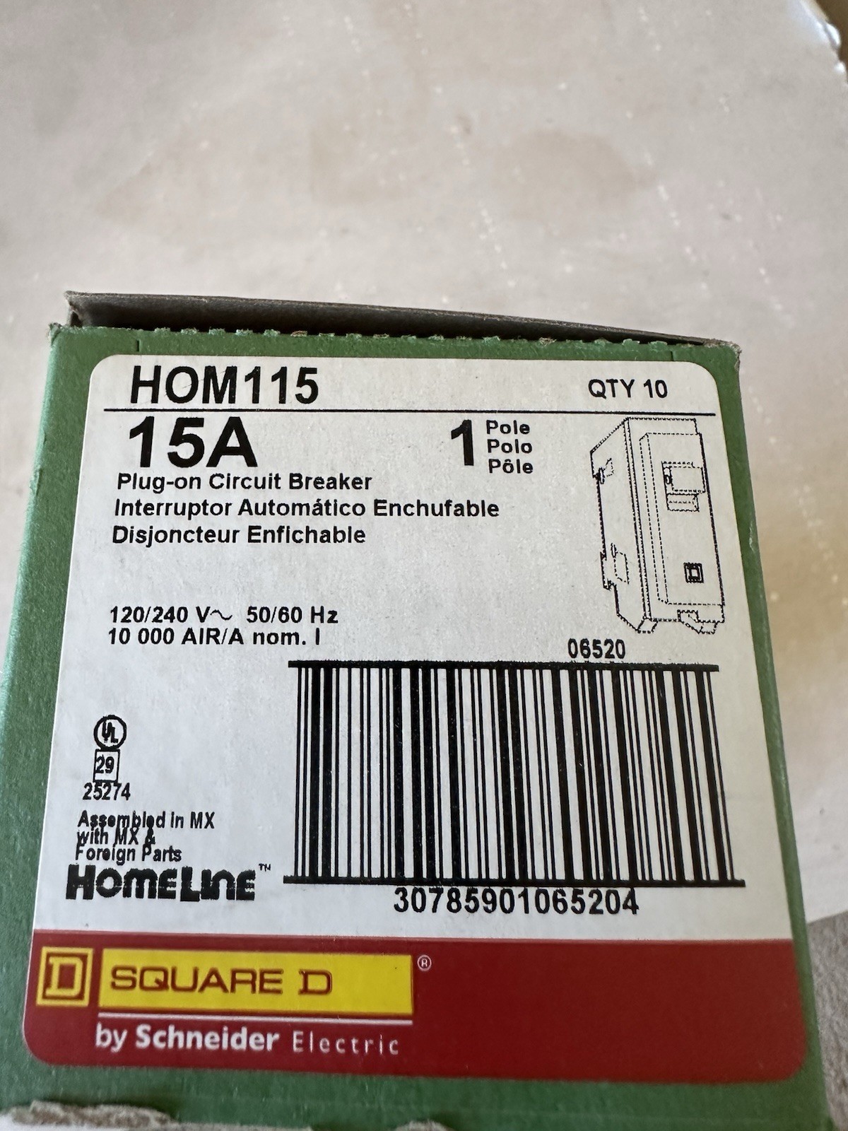 NEW NIB 10 PCS SQUARE D HOMELINE HOM115 15A PLUG IN HOM115 🆕📦✅