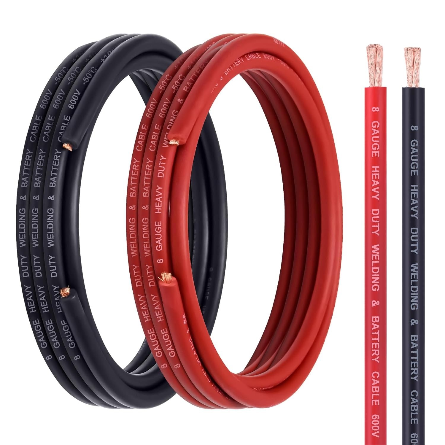 8 Gauge Battery Cable, 15FT Red + 15FT Black 8 AWG Welding Cable, Stranded Ox…