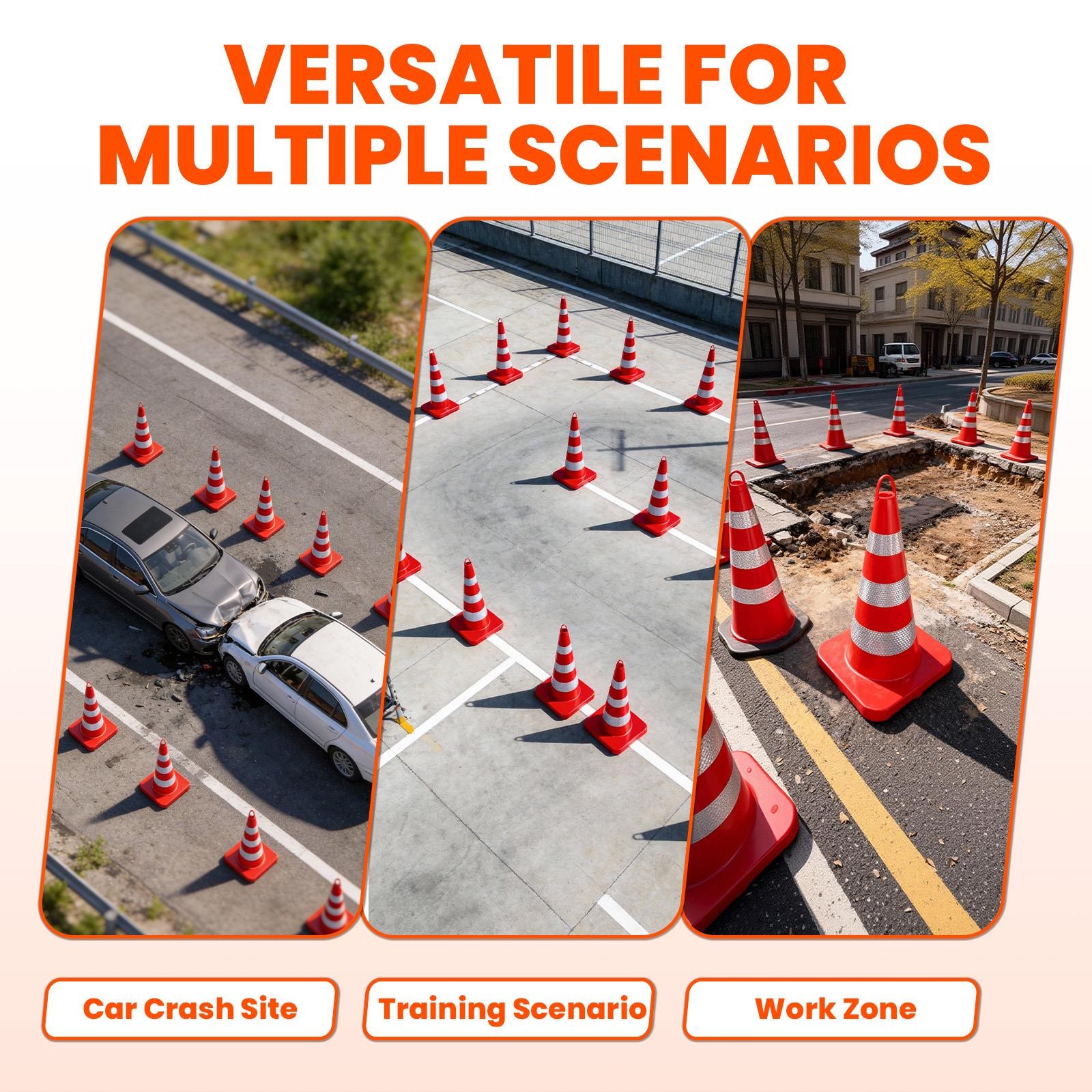 12 PCS 36″ Traffic Cone with Reflective Strips PVC Safety Cones for Road Use