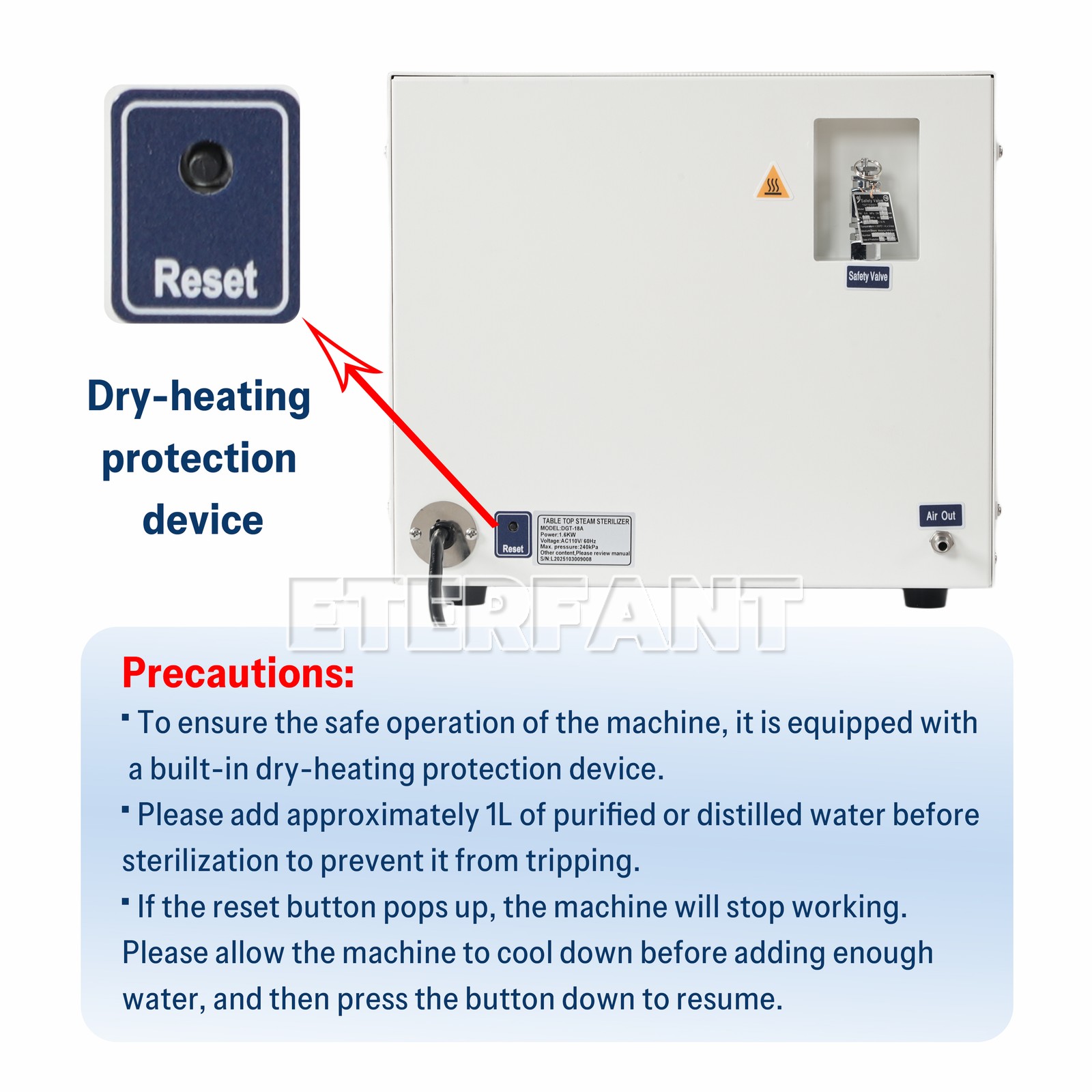 ETERFANT 18L Dental Autoclave Steam Sterilizer Medical Sterilization