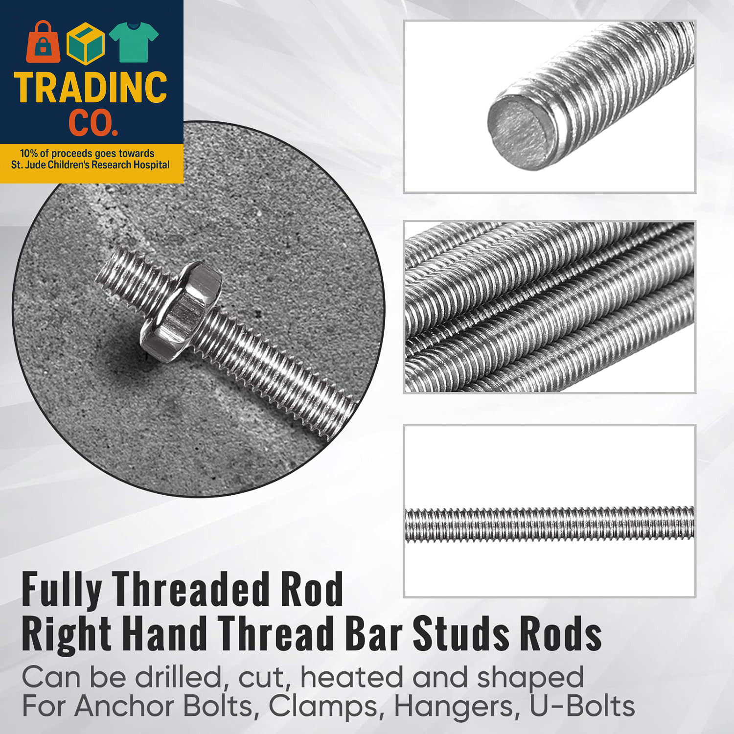 8/32 Inch 4Mm Threaded Rod with Hex Nuts 4Mm Stainless Steel Threads Studs Rods