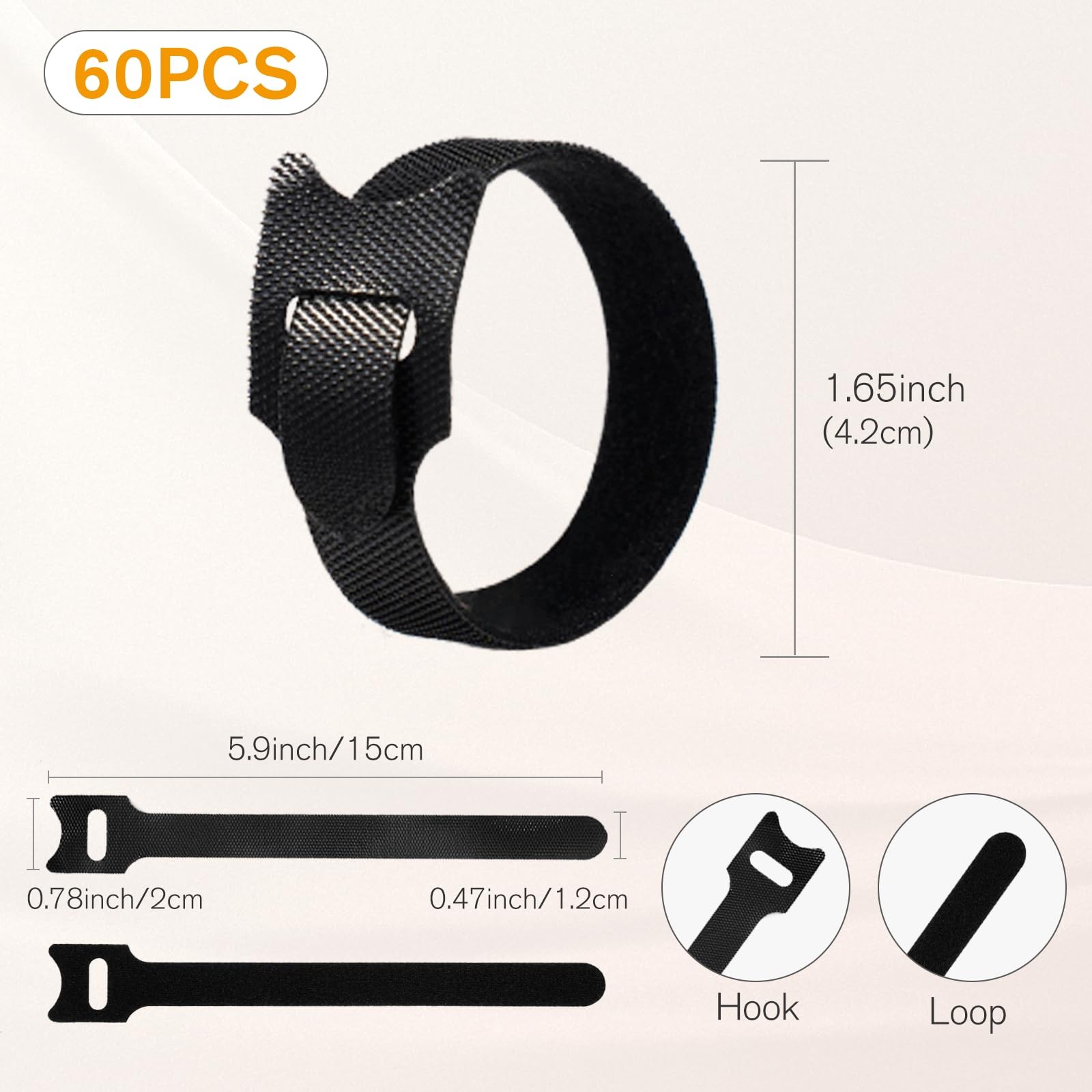 60 PCS Reusable Cable Ties (6 Inch) – Adjustable Hook and Loop Cord Straps, W…