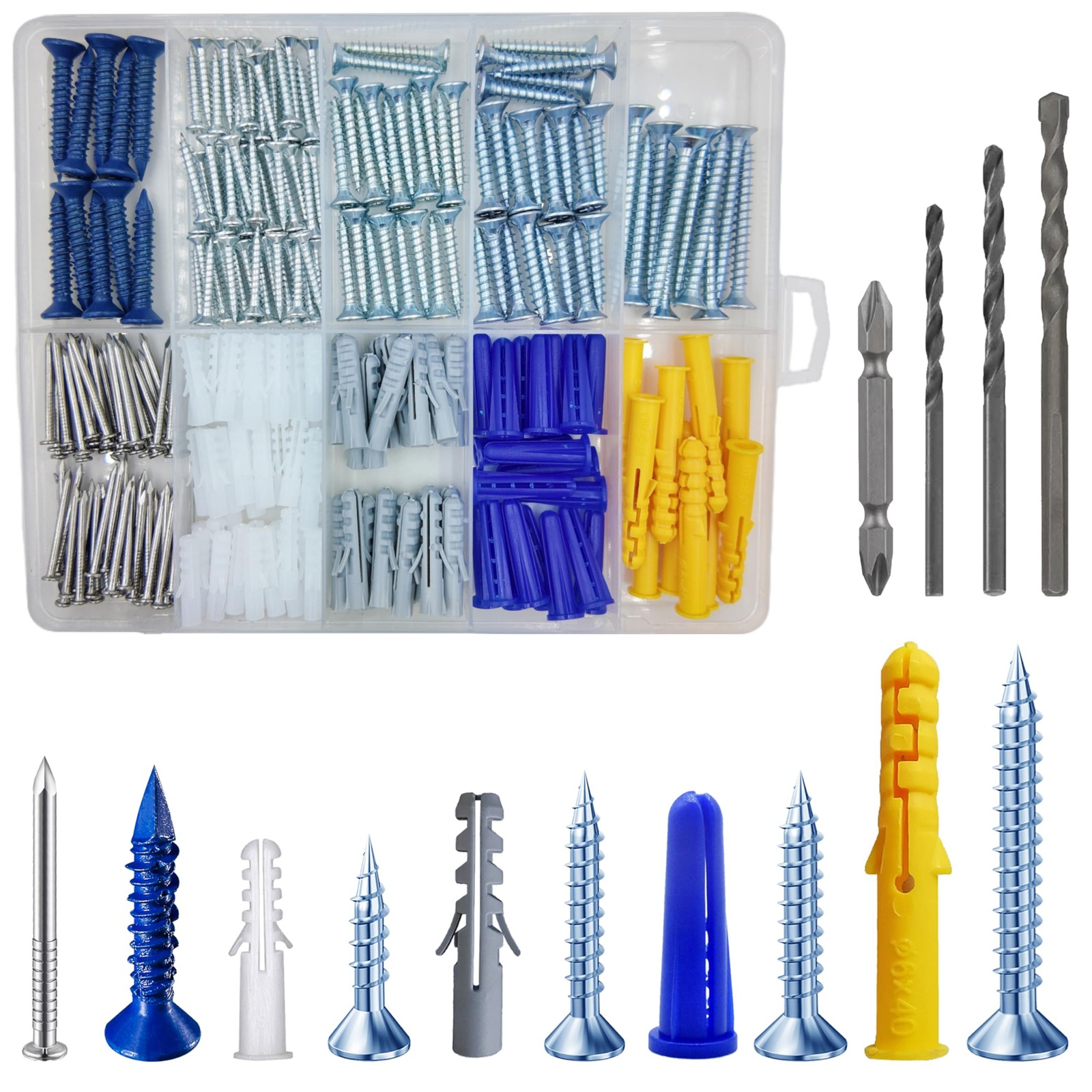Wensilon (274 pcs) Plastic Drywall Wall Anchors Kit with Screws， Concrete