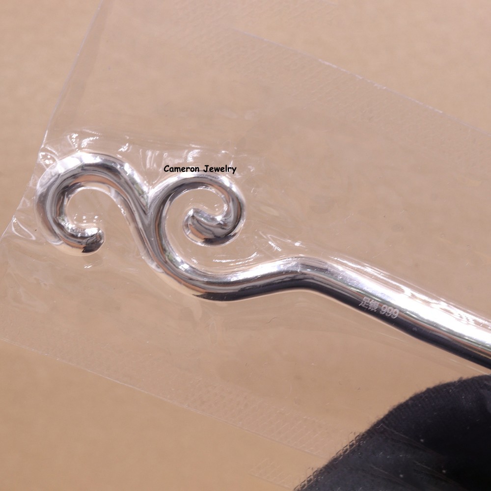 Pure S999 Fine Silver Cloud Spiral Hair Stick Chinese Hair Pin 32-33g 6.3inch
