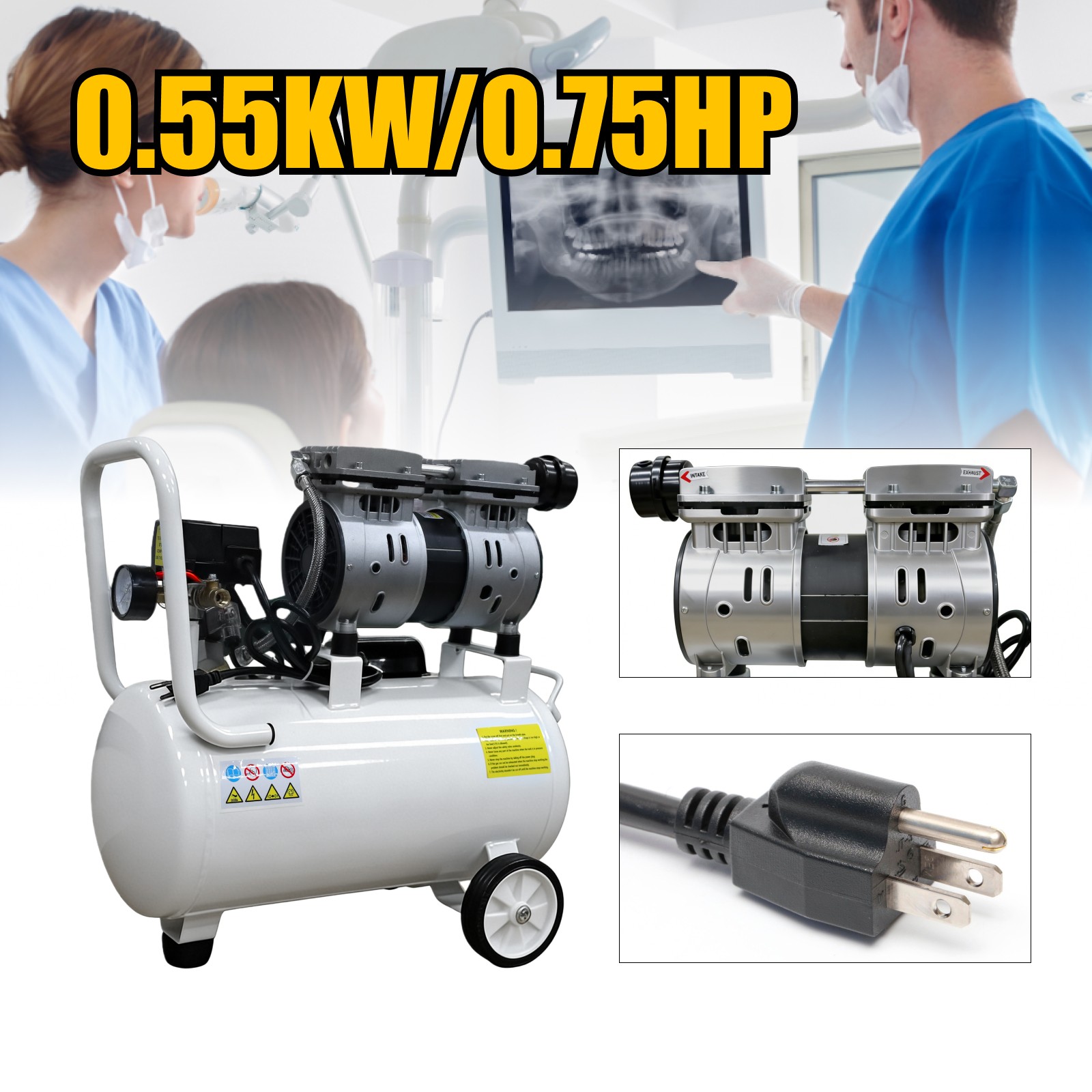 24L 40L/min Dental Medical Air Compressor Silent Air Compressor Oilless 115PSI