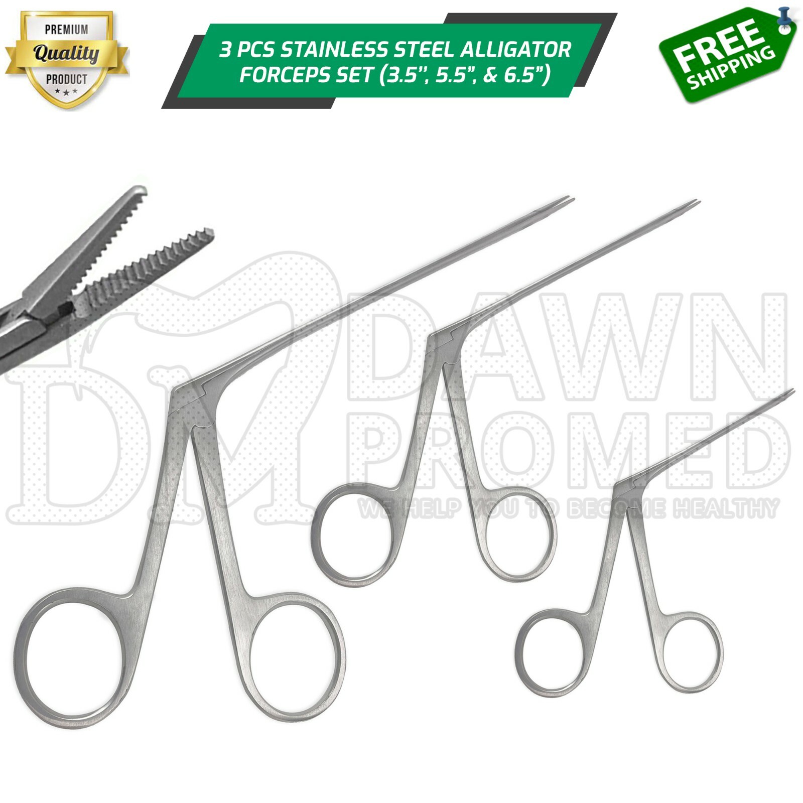 3 Hartman Alligator Ear Forceps 3.5» & 5.5» & 6.5″ Set ENT Inst German Grade