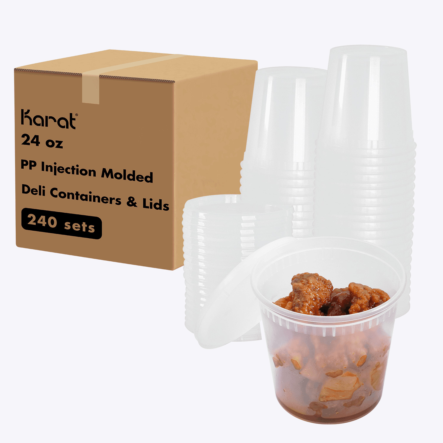 Karat 24oz PP Plastic Injection Molded Deli Containers w/lids (240 sets)