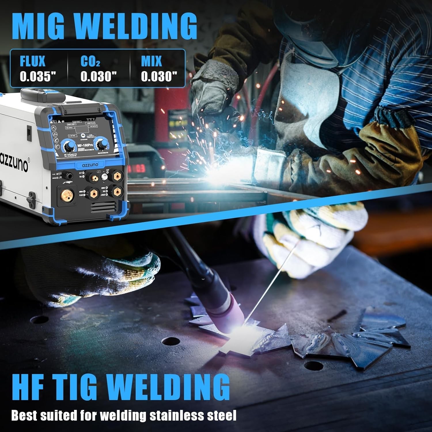 AZZUNO 5-in-1 Plasma Cutter Welder Combo Cut/Gas MIG/Flux MIG/HF TIG 110V/220V