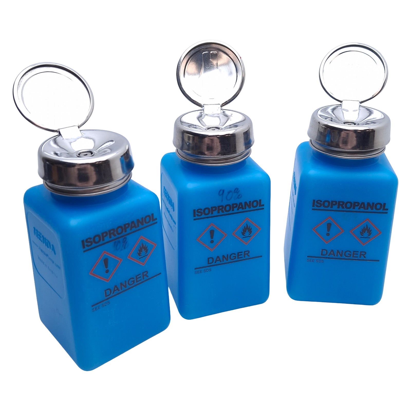 Lot of 3 Menda 35735 Sqaure HDPE Bottle w/ One-Touch Pump, 6oz Capacity, 0.2cc