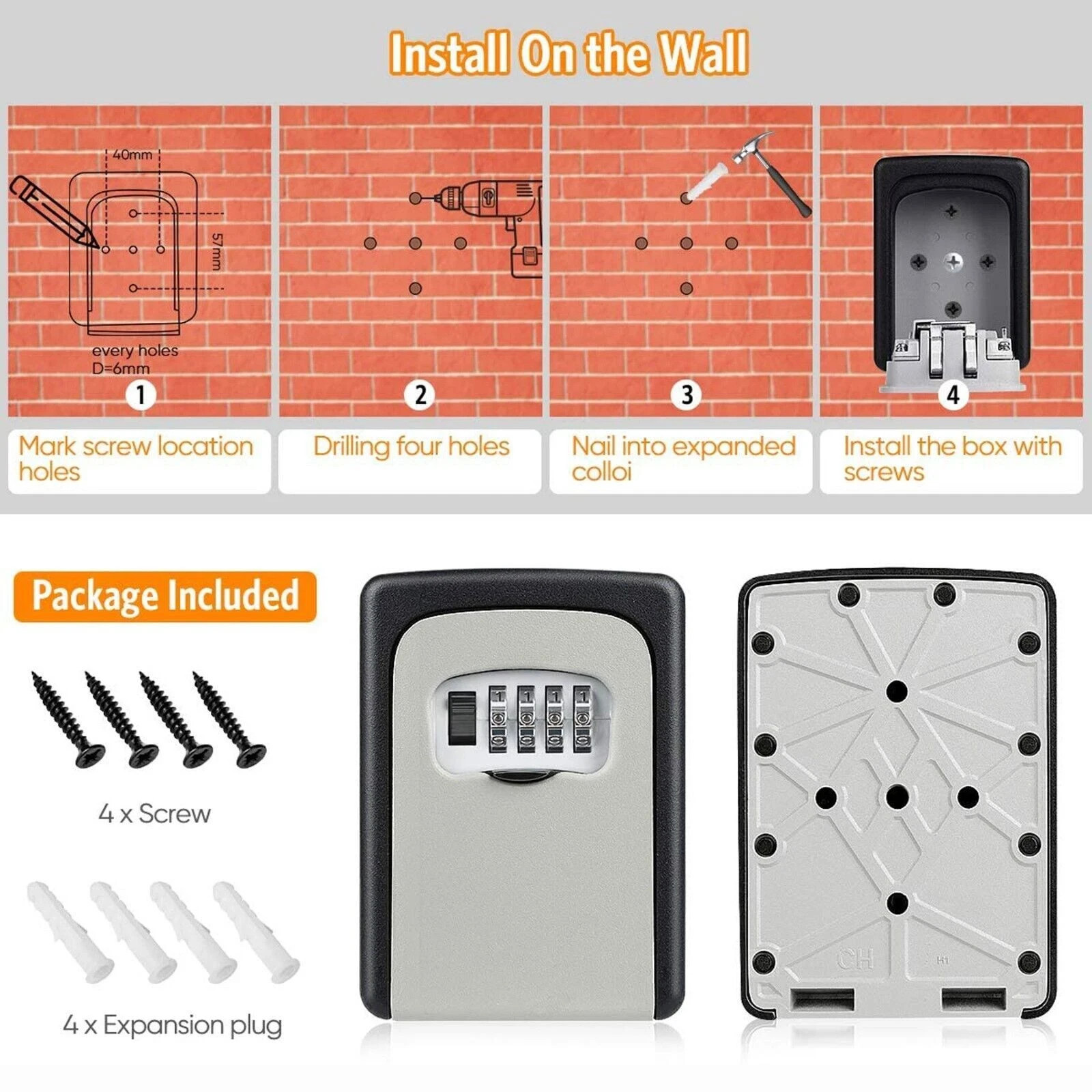 Key Lock Box Combination Wall Non Metal 4 Digit Security Storage Case Organizer