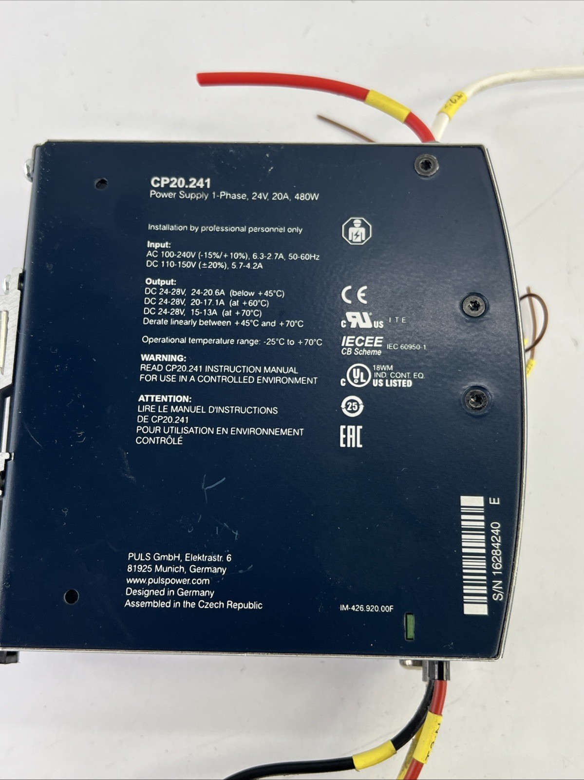 PULS CP20.241 24V 20A 480W DIN Rail Power Supply PLC Industrial Automation