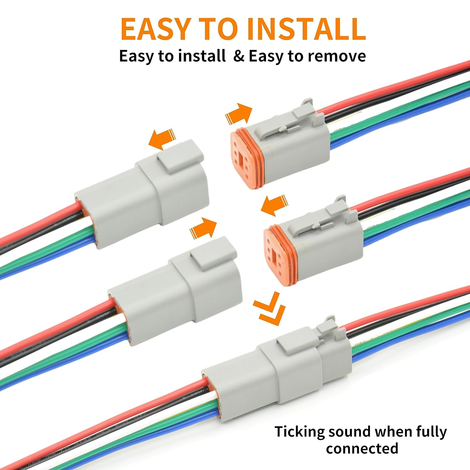 2 Set 6 Pin DT Deustch Waterproof Automotive Electrical Butt Connector with 16AW