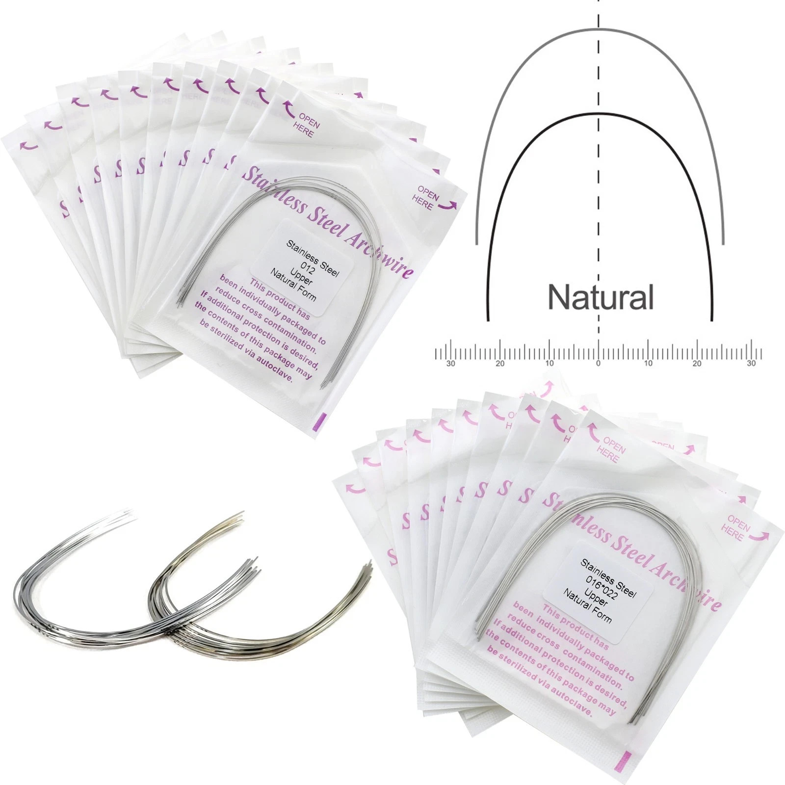 Orthodontic Stainless Steel NITI Arch Wire Round Rectangular Ovoid Natural U/L