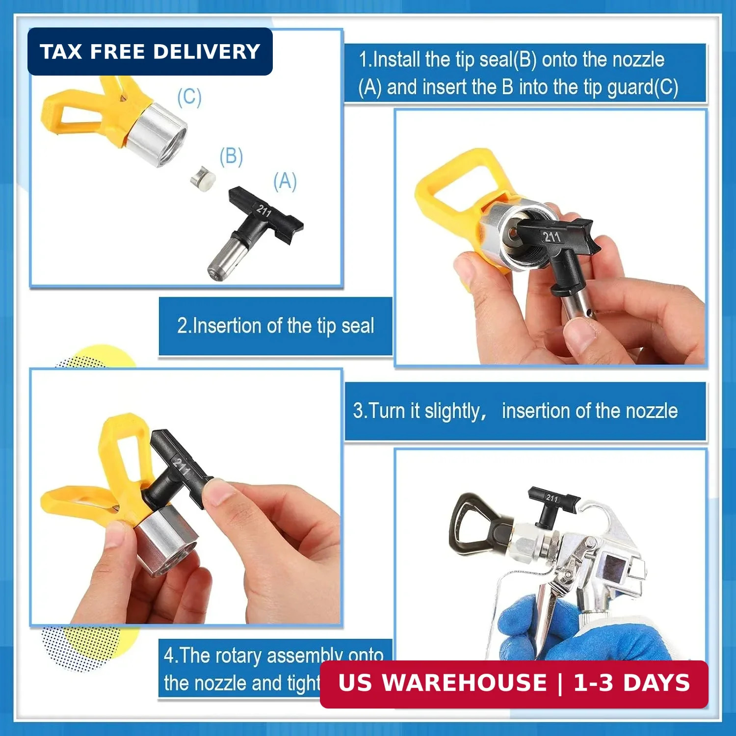 10PCS Airless Paint Sprayer Tips Set Tungsten Nozzles 109-621 for Spray Gun