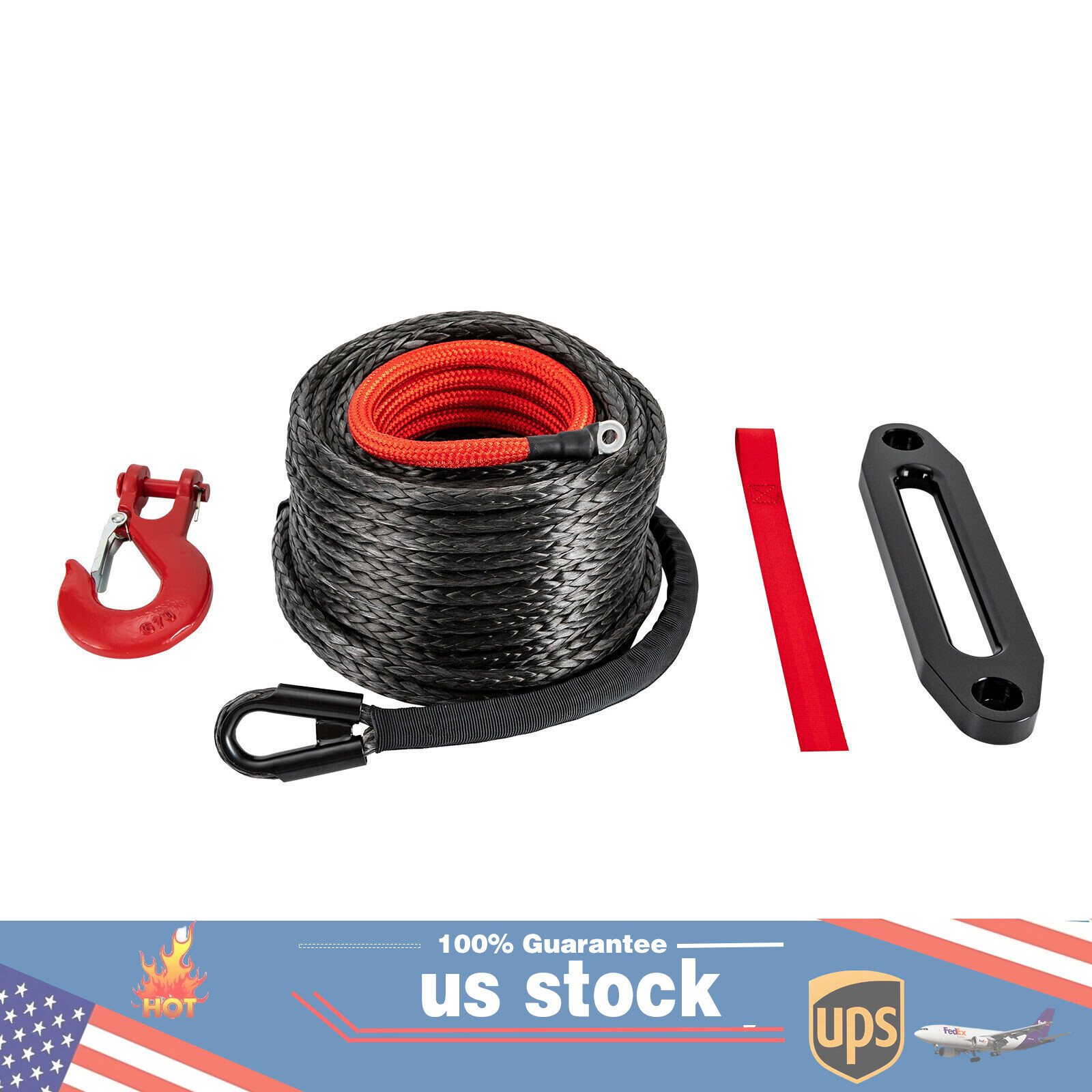 1/2″x92ft Synthetic Winch Line Cable Rope With Sleeve + Winch Hook For ATV UTV