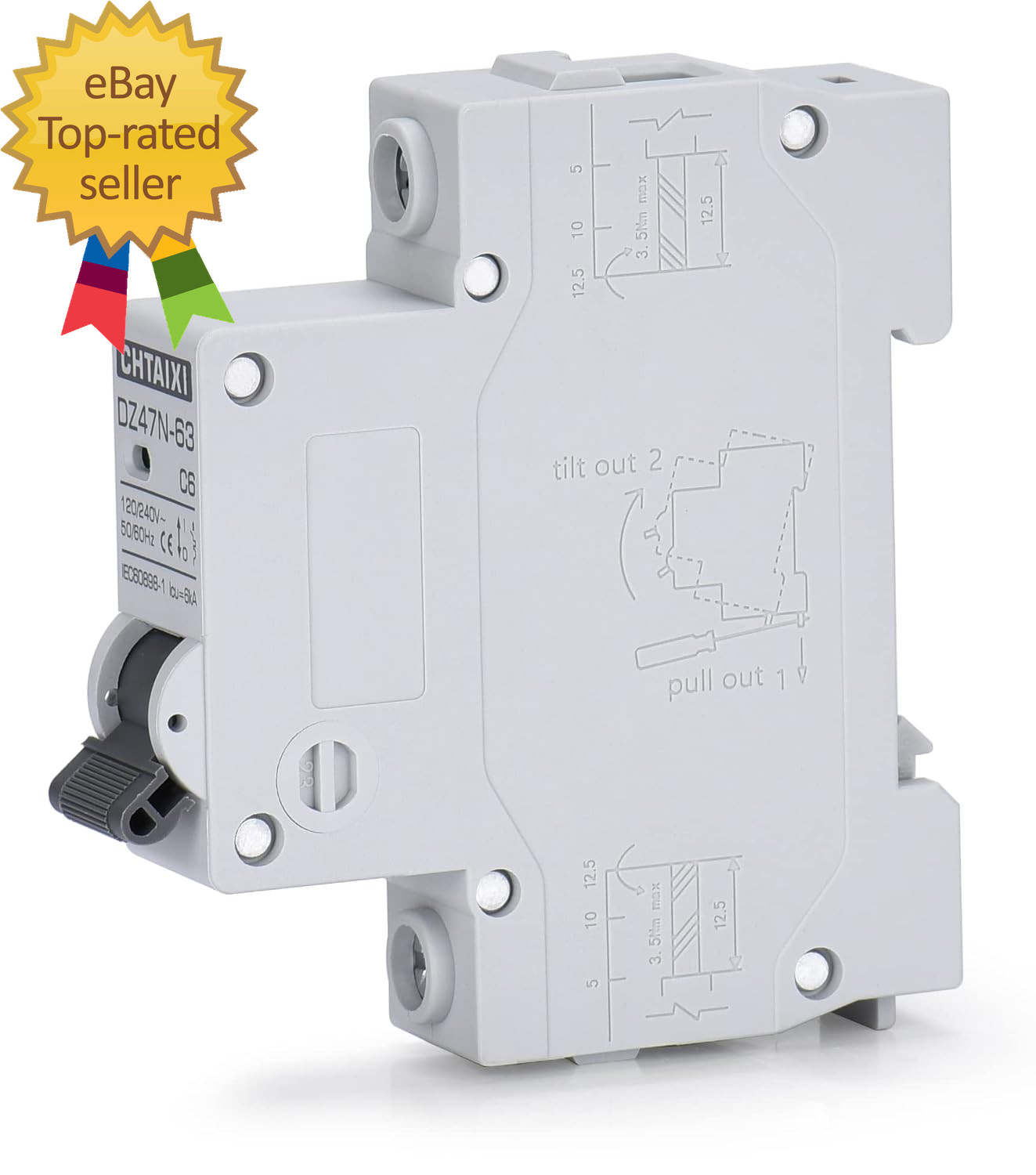 AC Miniature Circuit Breaker 10 Amp 120V/240V 1 Pole DIN Rail Mount Thermal Trip