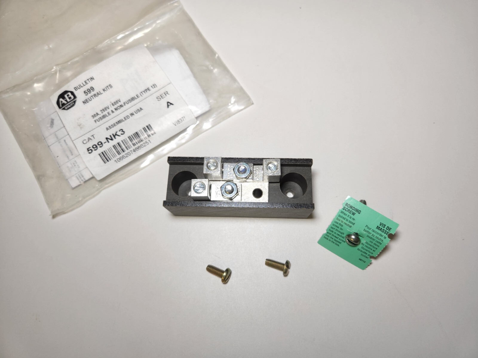 NEW Allen-Bradley 599-NK3 Neutral Kit 30A, 250V / 600V Fusible & Non-Fusible