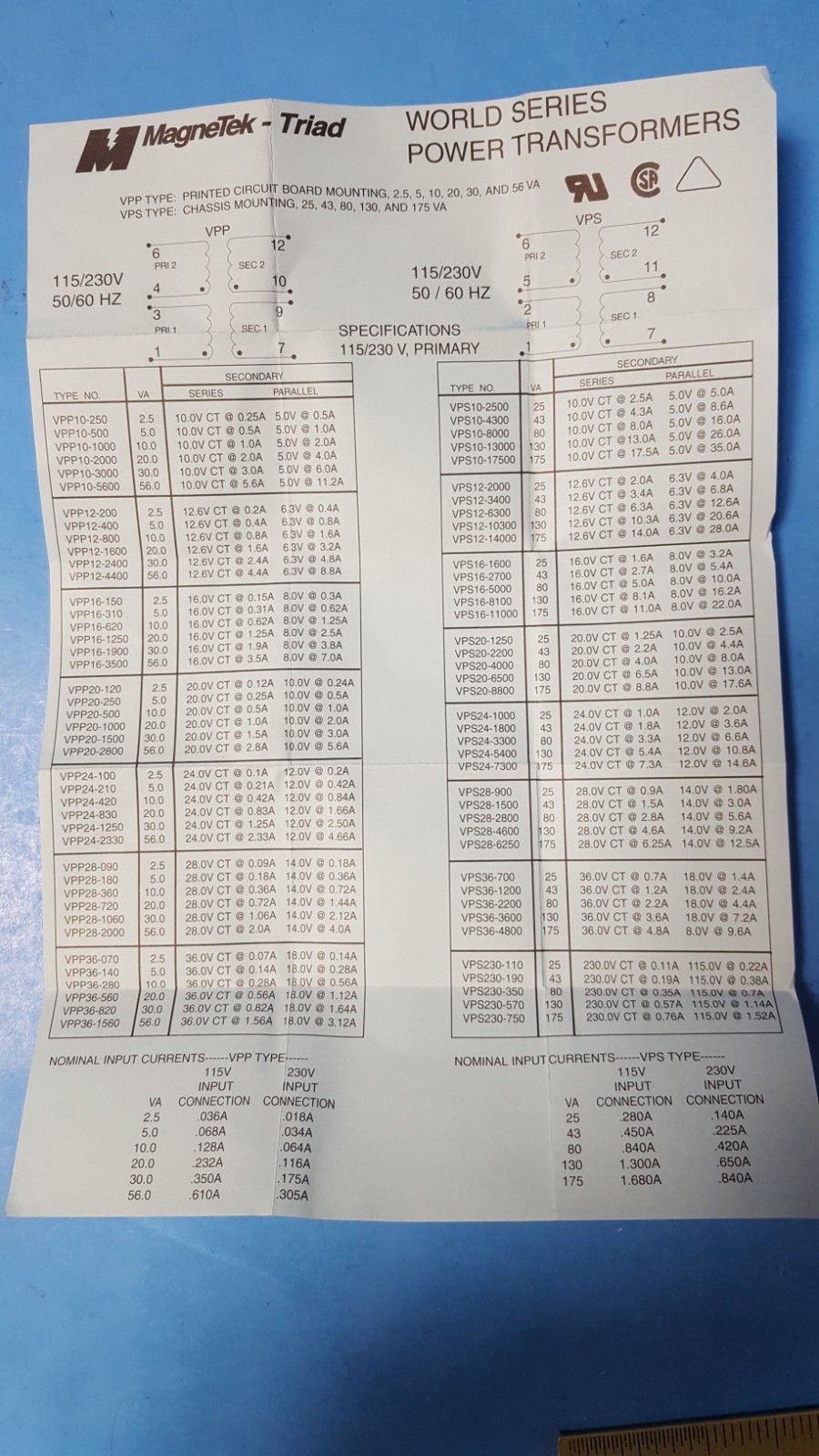 Power Transformer, VPS24-1800, Triad Magnetics, POWER XFMR 24.0Vct at 1.80A