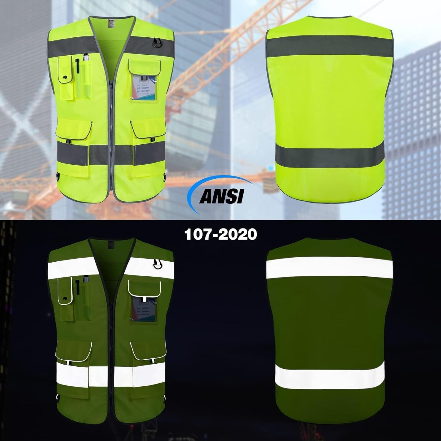 High Visibility Safety Vest for Men Women Reflective Work Vest with 9 Pockets