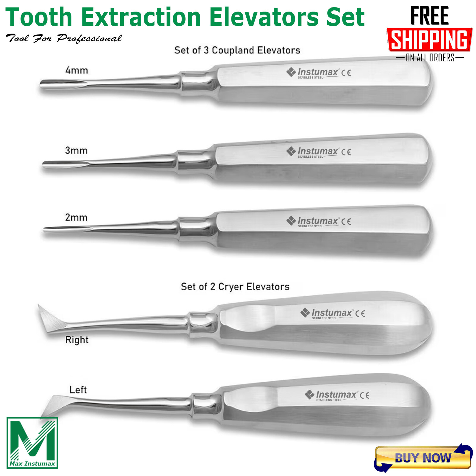 Dental Oral Surgery Root Elevators Kit Coupland Luxation Luxating Elevator Cryer