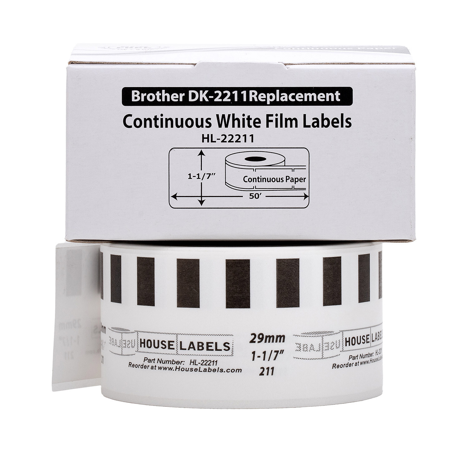 Non-OEM BROTHER DK-2211 1-1/7″ x 50 feet White Film 1 Roll + 1 Cartridge