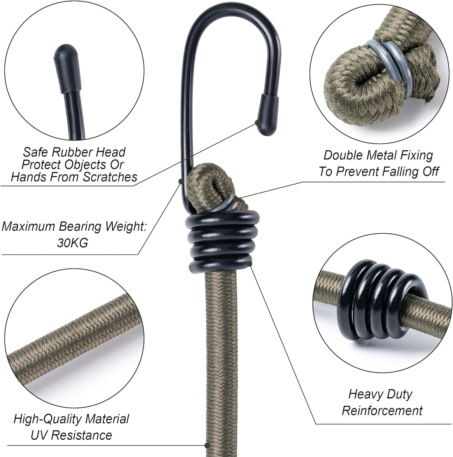 18inch Bungee Cords with Hooks6Pcs Heavy Duty Extra Strong 18inch Black