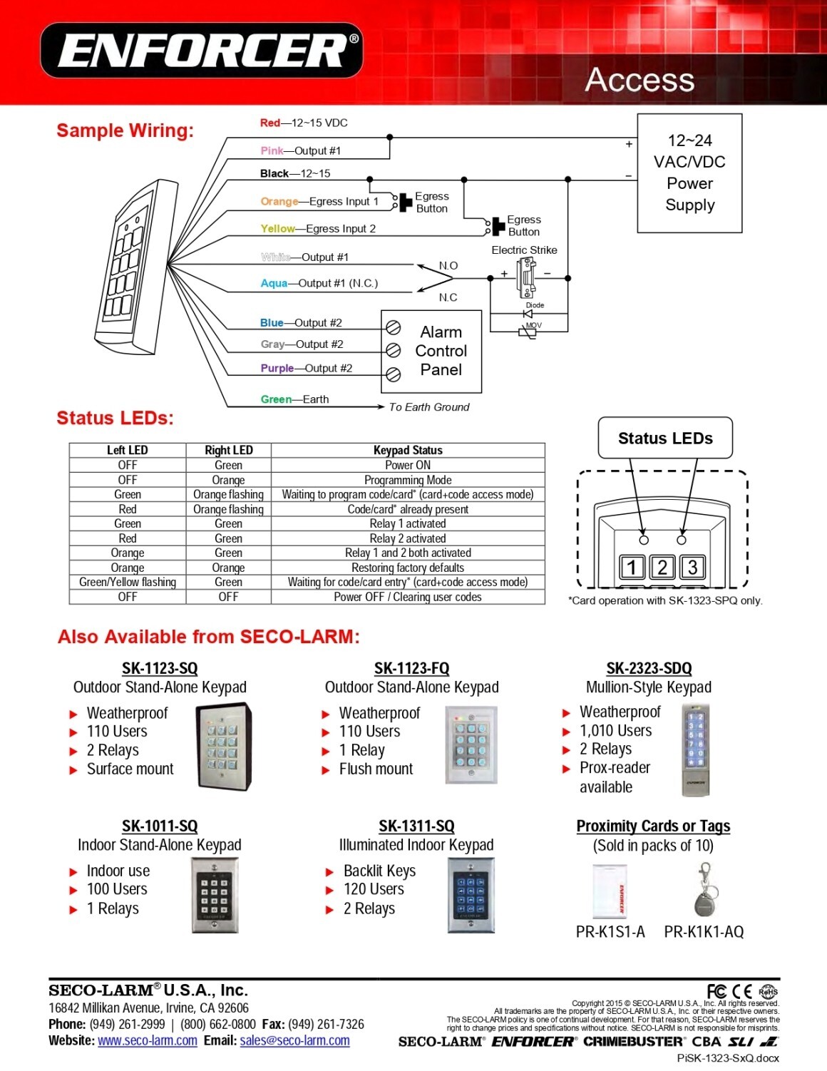 Seco-Larm SK-1323-SDQ Sealed Housing Weatherproof Stand-Alone Access Keypad