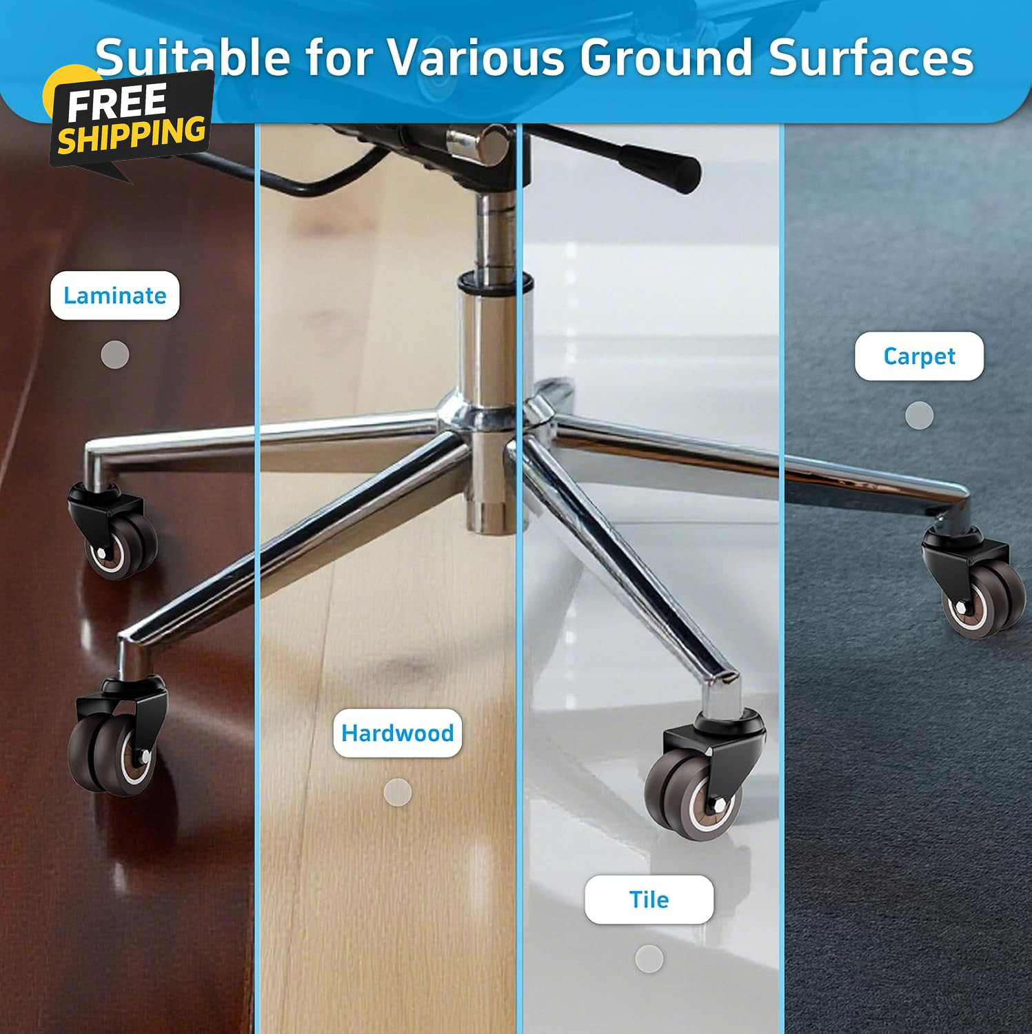 2 Inch Low Profile Office Chair Casters 650 Lbs, Dual-Wheel TPR Rubber Wheels