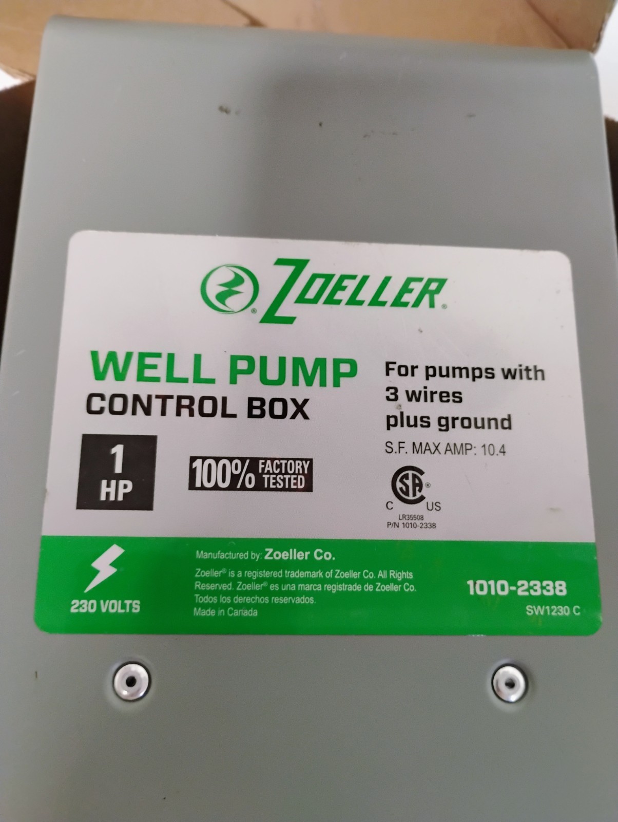 Zoeller 1010-2338 1 HP Well Pump Control Box 230 Volts – For 3-Wire Well Pumps