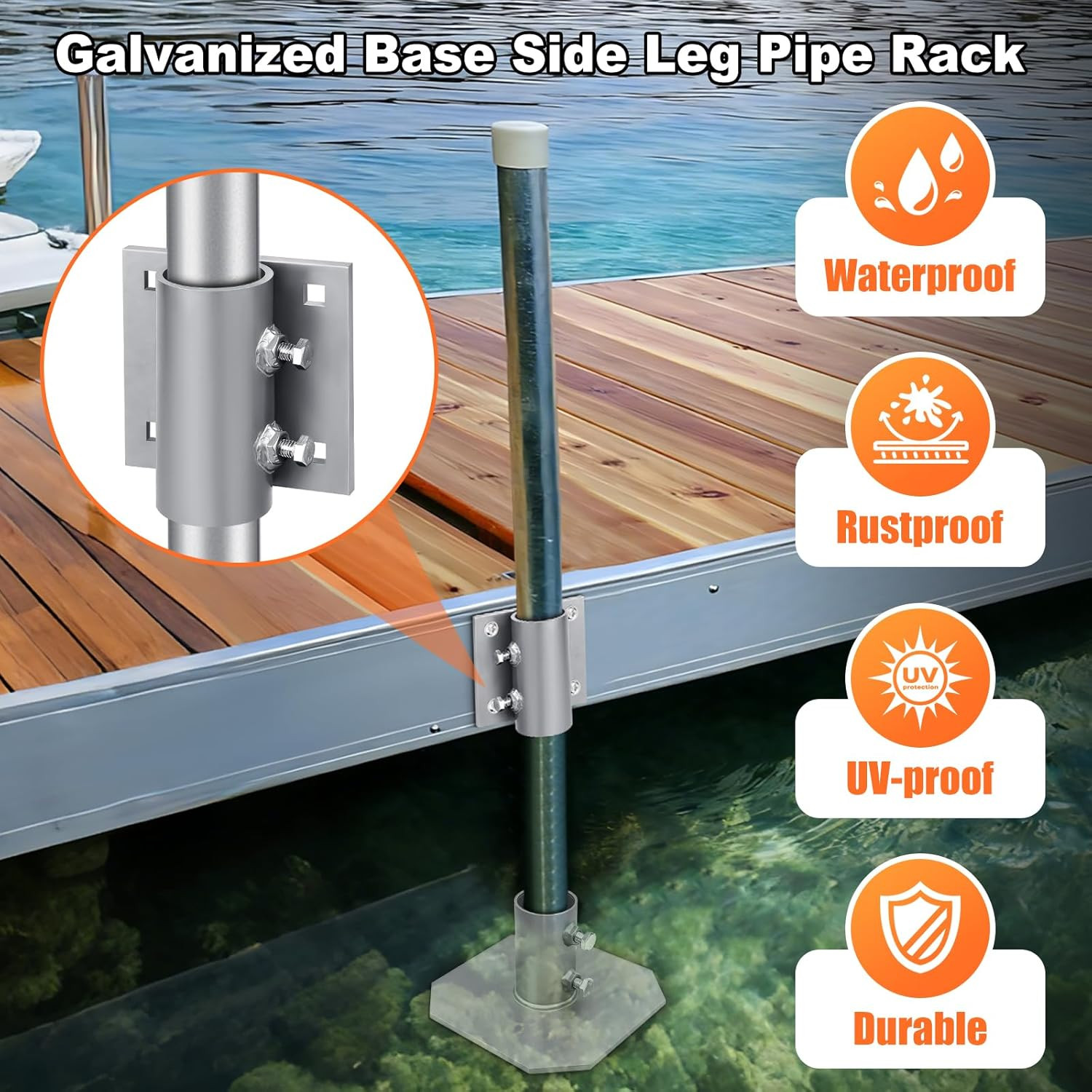 Stationary Dock Side Leg Pipe Holder Heavy Duty Hardware Brackets 5X5 Inch Backe