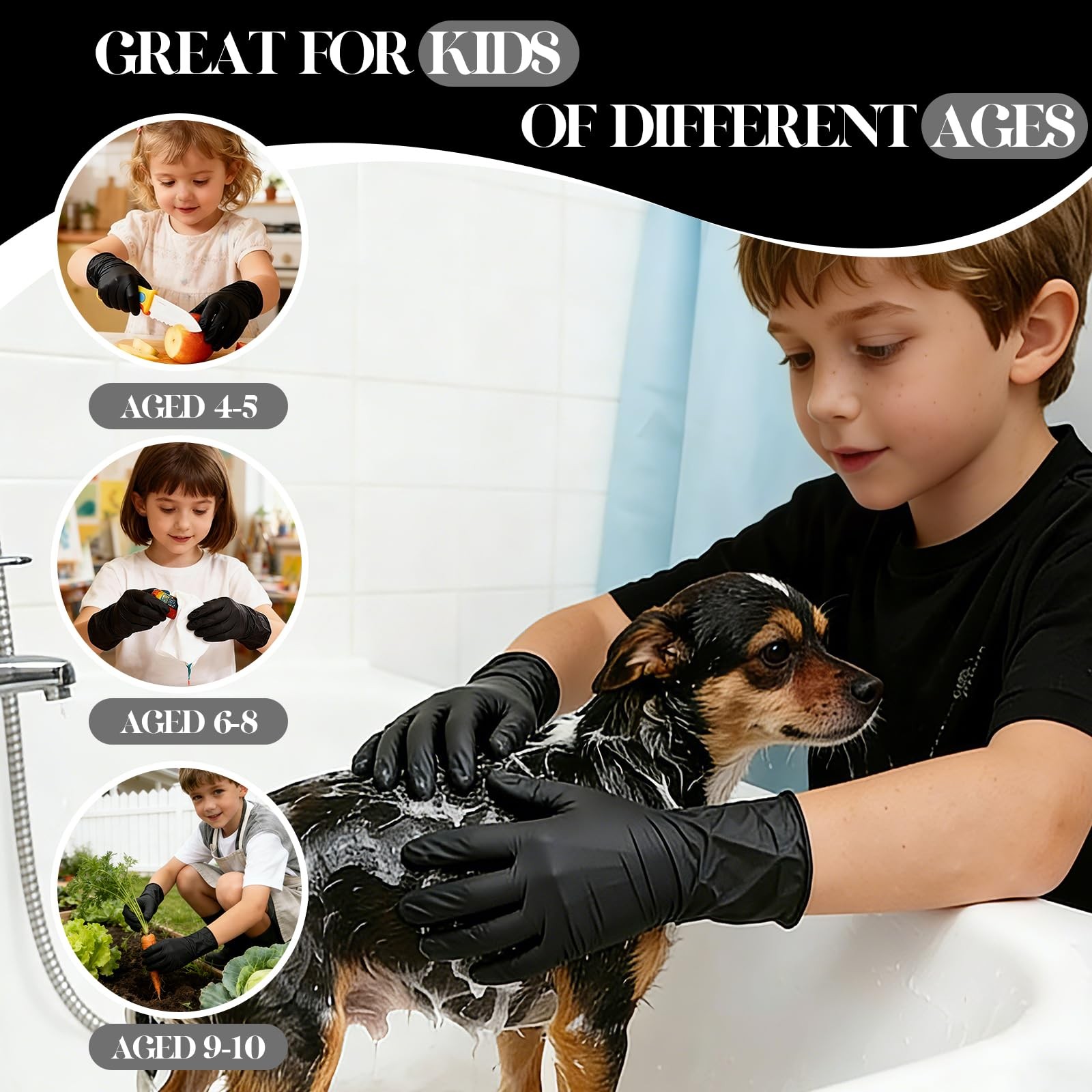 Xandoval Kids Nitrile Gloves for 6-10 Years, 5Mil Black Small, of 50pcs