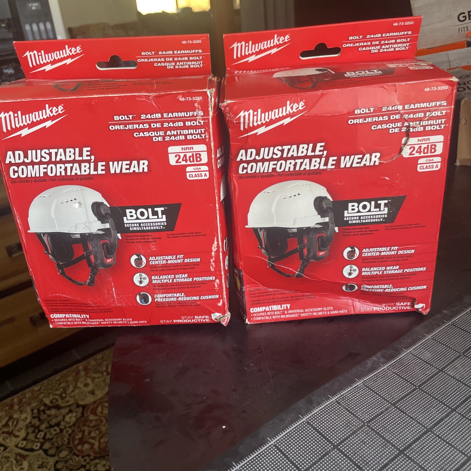 (Lot of 2) Milwaukee 48-73-3250 BOLT 24dB Adjustable Comfortable Wear Earmuffs